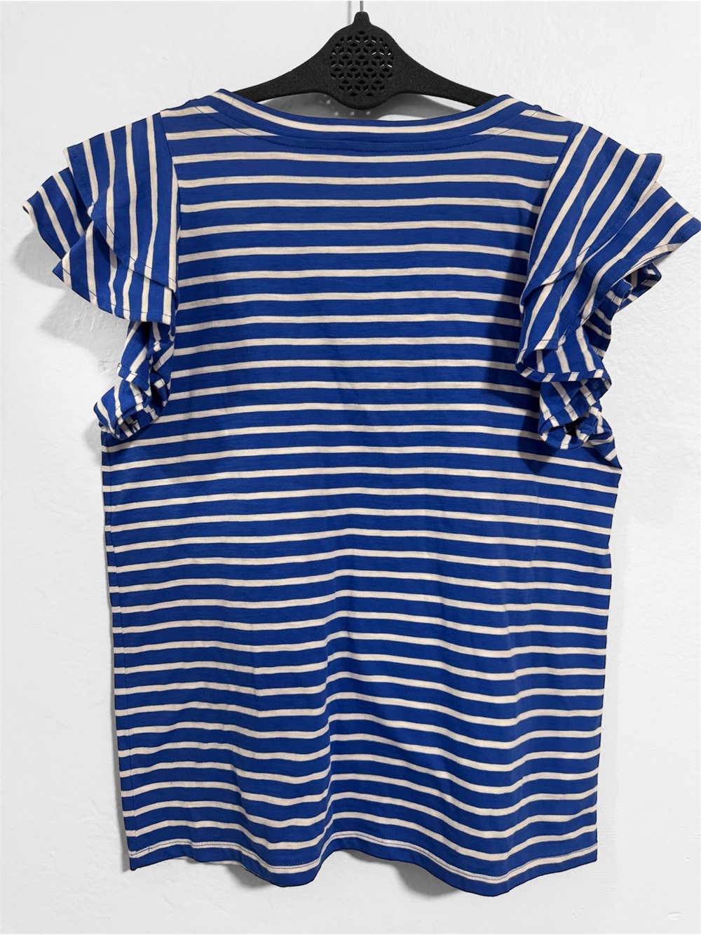 LOFT Blue White Stripe Flutter Sleeve Tee Petite Small - Picture 2 of 8